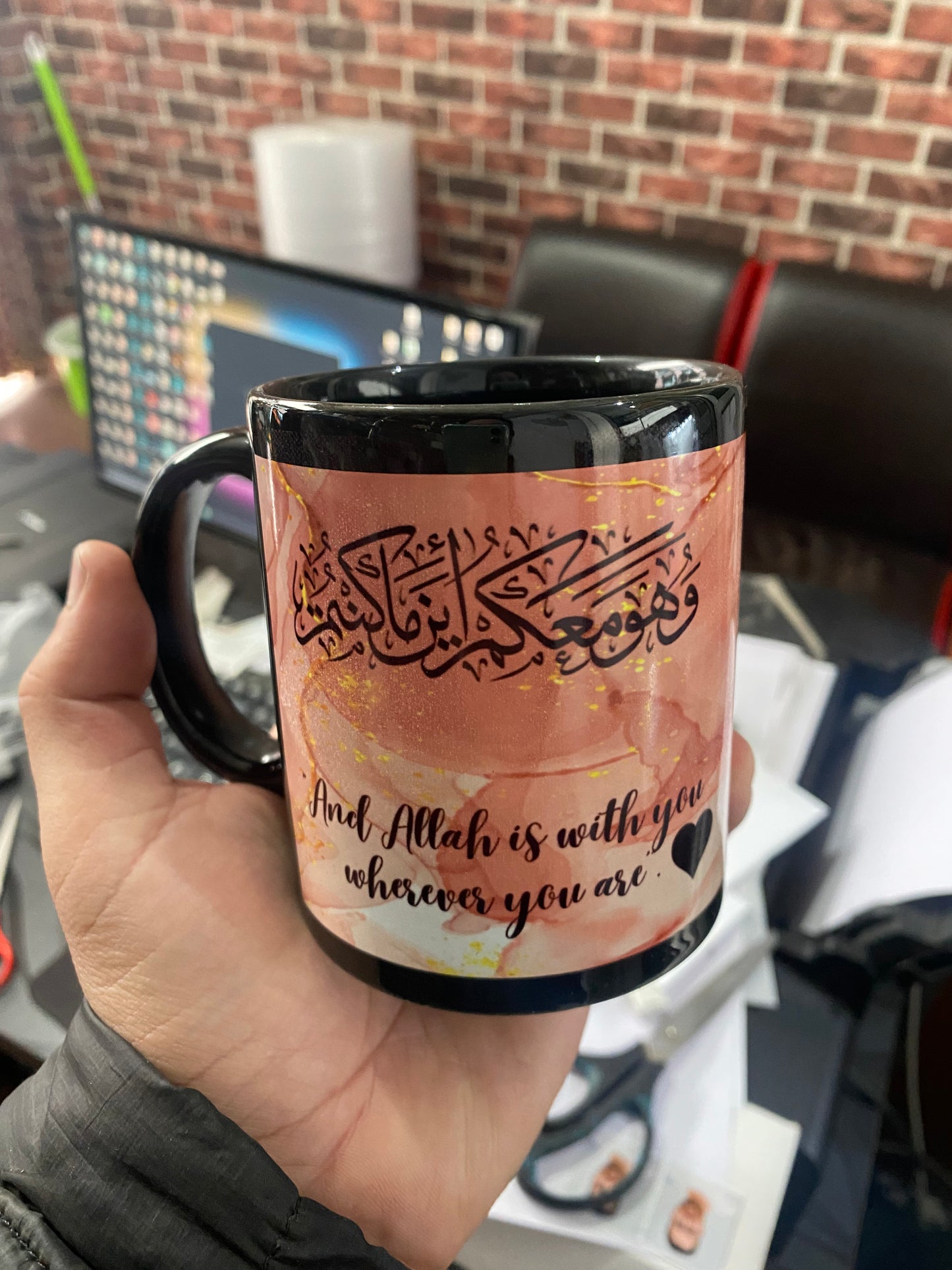 Full Black Calligraphy Mugs with personalized name logo photo