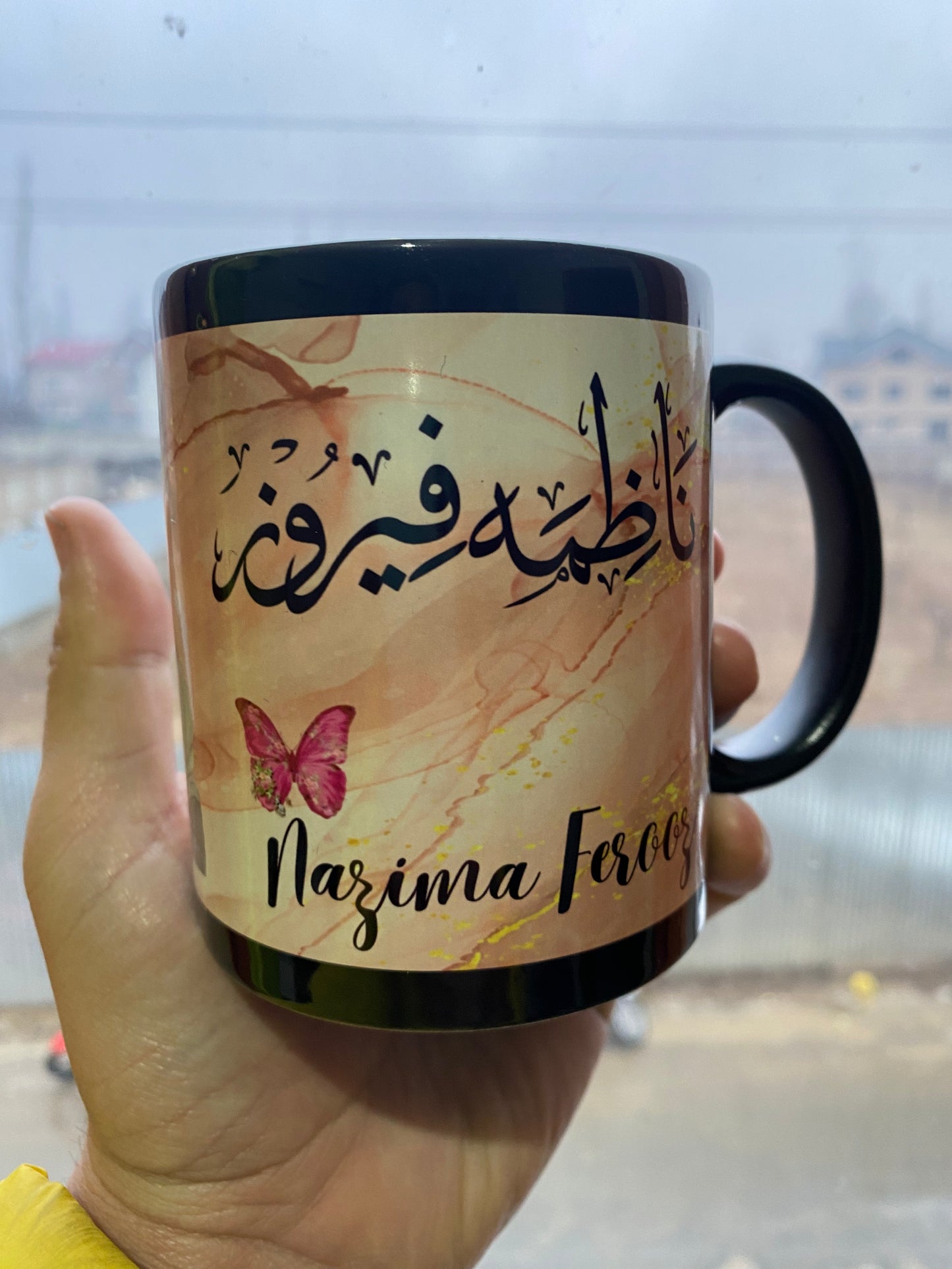 Full Black Calligraphy Mugs with personalized name logo photo
