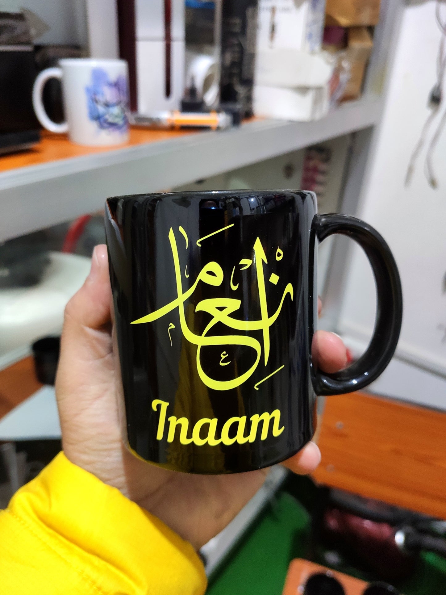Full Black Calligraphy Mugs with personalized name logo photo