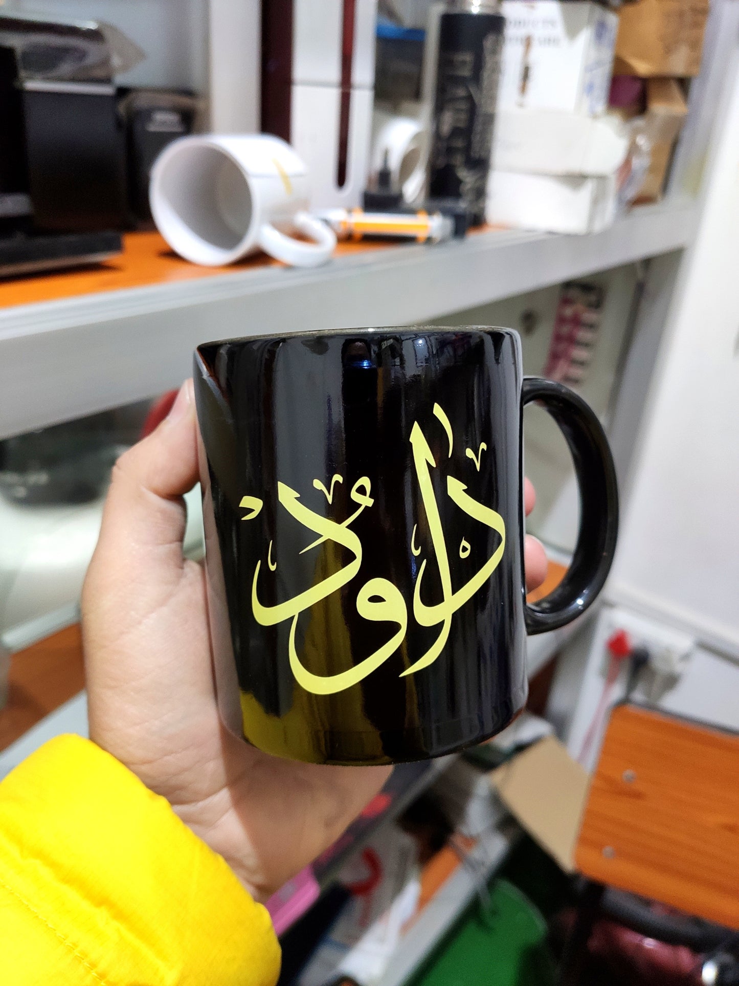 Full Black Calligraphy Mugs with personalized name logo photo
