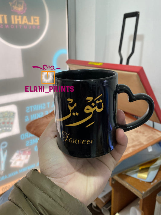 Full Black Calligraphy Mugs with personalized name logo photo